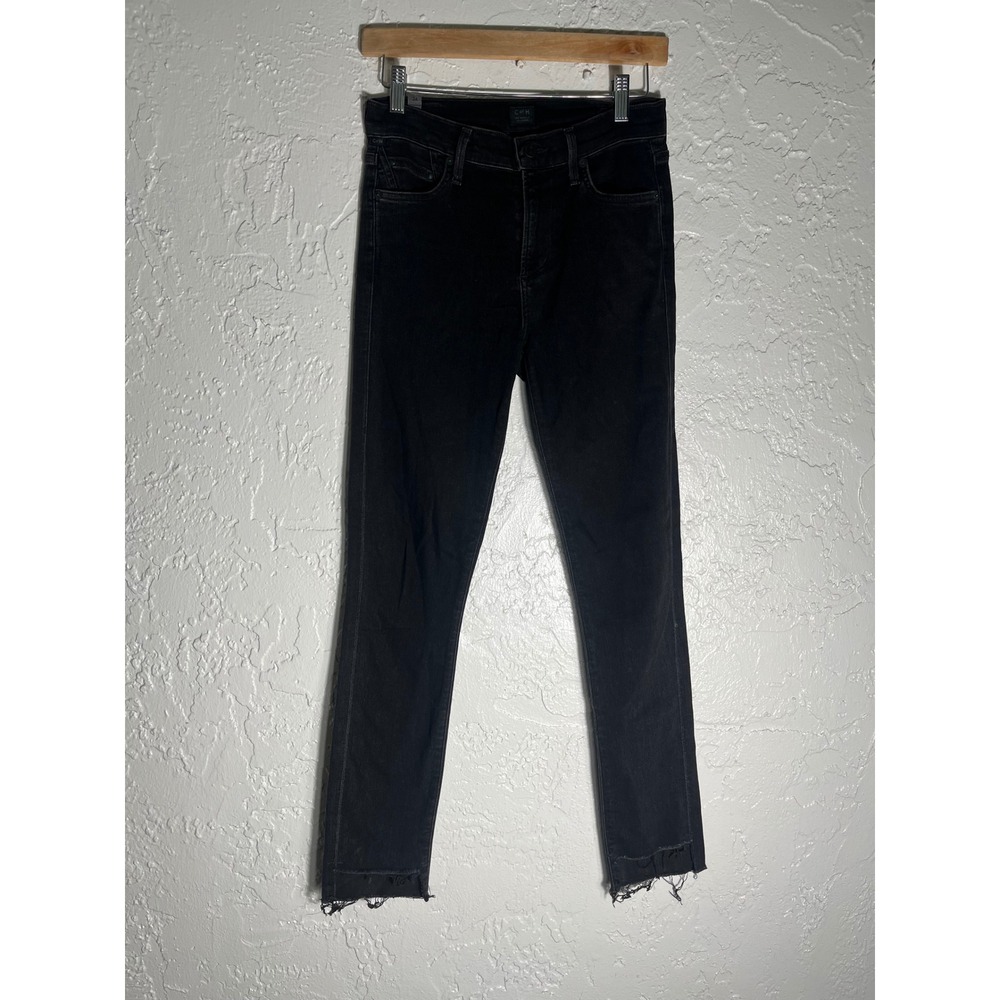 Citizens of Humanity Rocket High Rise Skinny Jeans Black Raw Hem Size 24
